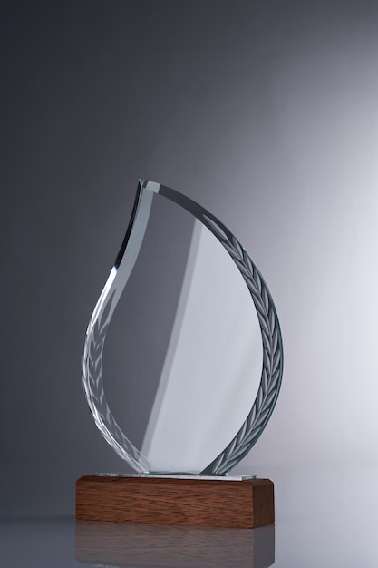 Trofeo de cristal contra el fondo gris