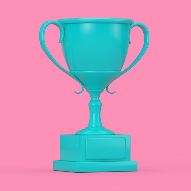 Foto trofeo deportivo blue award en estilo duotone sobre un fondo rosa. representación 3d