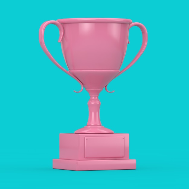 Foto trofeo deportivo pink award en estilo duotone sobre un fondo azul. representación 3d