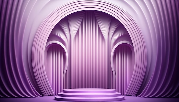Trofeo de fondo de premio de escenario de cortina pastel púrpura sobre fondo pastel de alfombra púrpura ai generativo