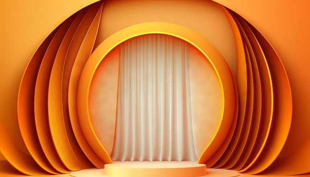 Trofeo de fondo de premio de escenario de cortina pastel suave naranja sobre fondo pastel de alfombra naranja ai generativo