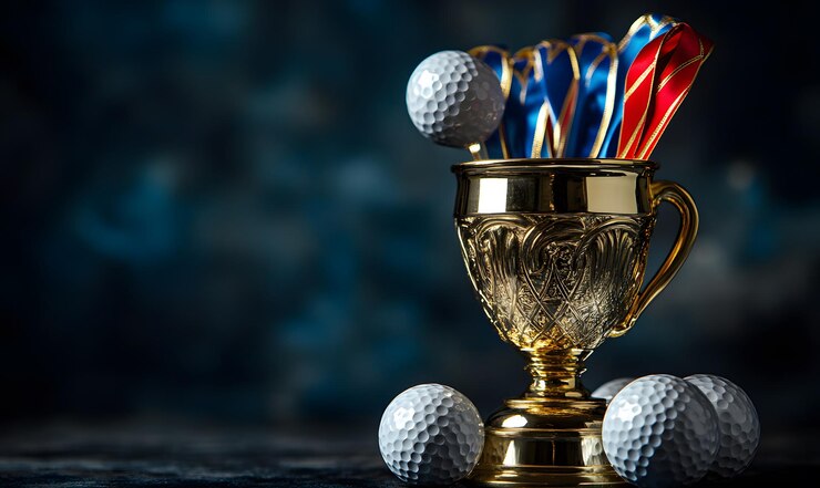 El trofeo de golf con bolas y cintas representa la victoria