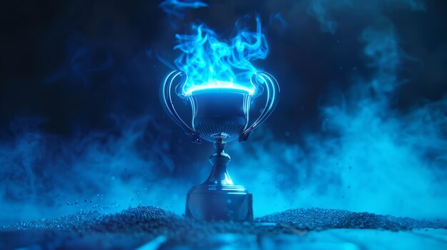 Trofeo místico con humo azul que denota la victoria