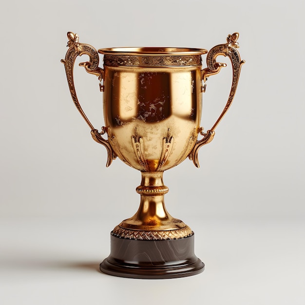 Un trofeo de oro adorna una superficie blanca que brilla con elegancia y prestigio