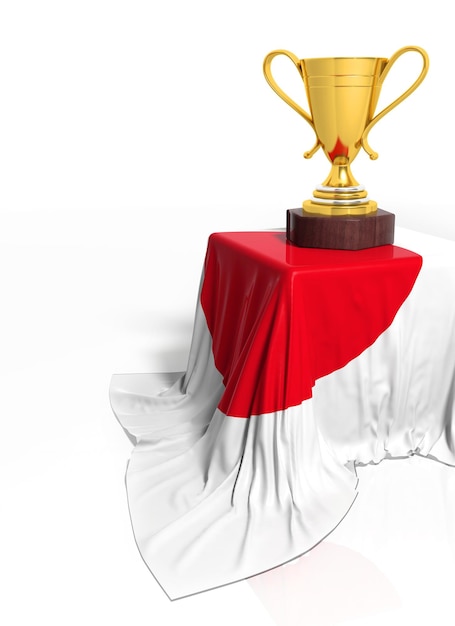 Trofeo de oro con bandera japonesa aislado en blanco