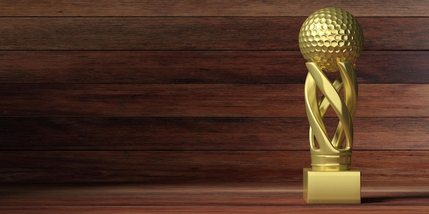 Trofeo de oro de golf sobre fondo de madera ilustración 3d