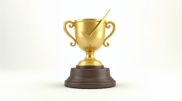 Trofeo de oro con marca de cheque que simboliza el éxito