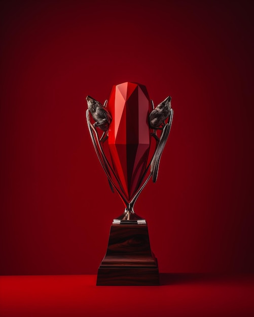 un trofeo rojo sobre un fondo rojo