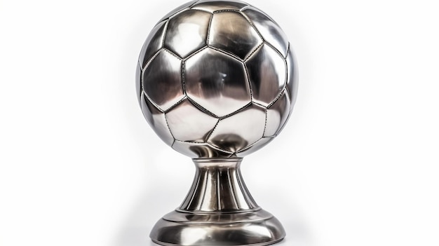 Foto troféu de bola de futebol de prata isolado no fundo branco