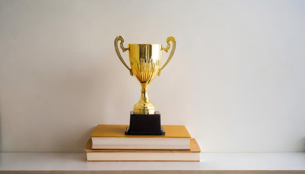 troféu de ouro fica em cima de livros