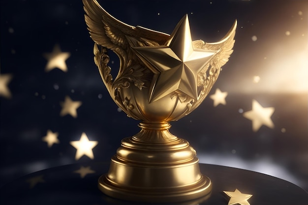 Troféu de ouro vencedor com estrelas voando Generative AI