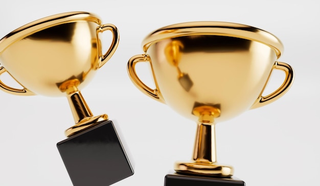Troféu de vencedores de ouro isolado em um prêmio de competição de fundo liso 3D Rendering