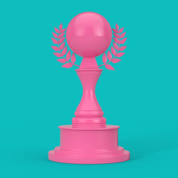 Troféu Pink Award com esfera em branco e coroa de louros em renderização 3d estilo Duotone