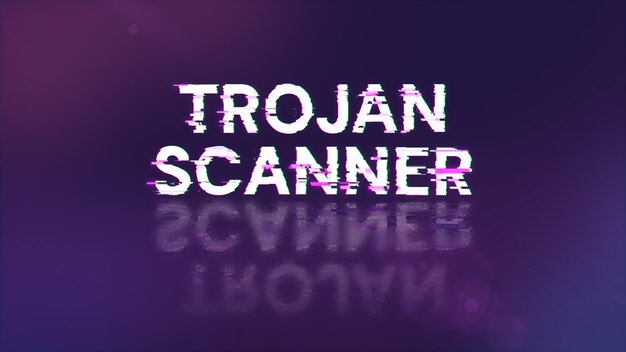 Foto trojaner-scanner-text mit bildschirm-effekten technologischer störungen