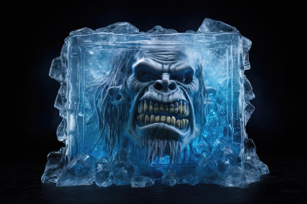 Foto troll congelado dentro de un bloque de hielo concepto de juegos y fantasía ia generativa