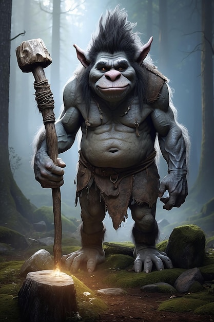 Foto el troll con el martillo es grande y muy mágico el troll está en el bosque el bosque es un troll misterioso