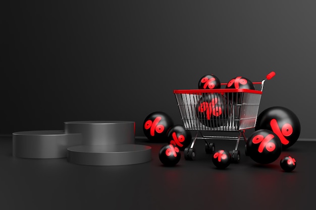 Trolley Sale Discount 3d render Black Color para Black Friday