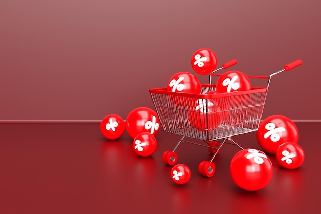 Trolley-Verkaufsrabatt 3D-Rendering Rote Farbe für Black Friday