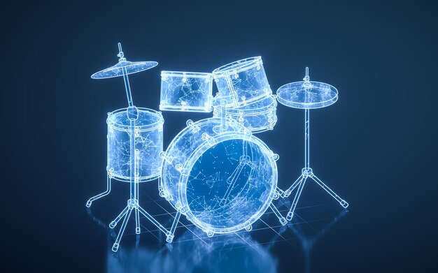 Trommelsatz mit blauer Technologiestruktur 3D-Rendering 3D-Illustration