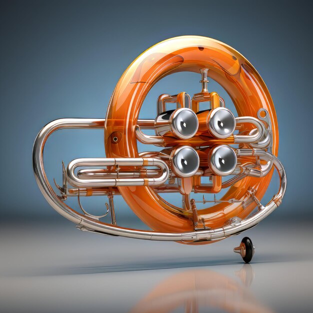 Trompeta de instrumento musical en un fondo azul renderización en 3D