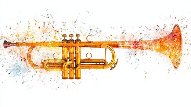 Trompeta radiante con una explosión de elementos musicales