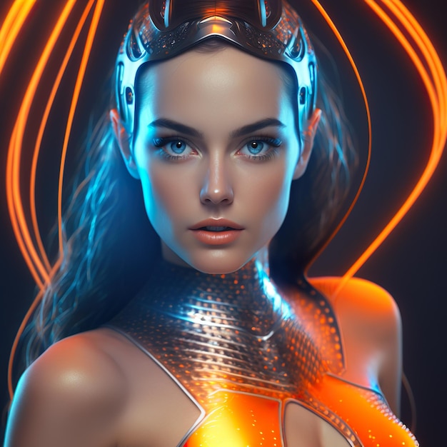 Tron Siren Una sirena fotorrealista en naranja neón y fuego azulado generado ai