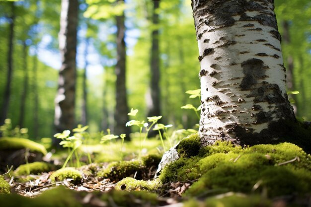 Tronco de abedul en primavera en un bosque