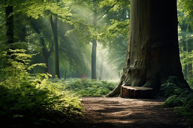 El tronco de un árbol en un bosque tranquilo y aislado