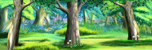 Tronco de árbol en una ilustración de bosque