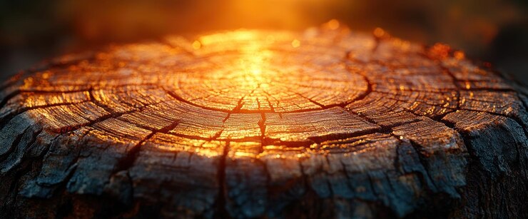 El tronco del árbol en la luz dorada