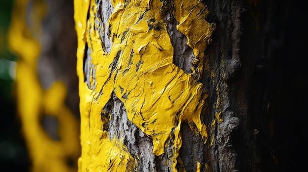 Tronco de árbol pintado de amarillo