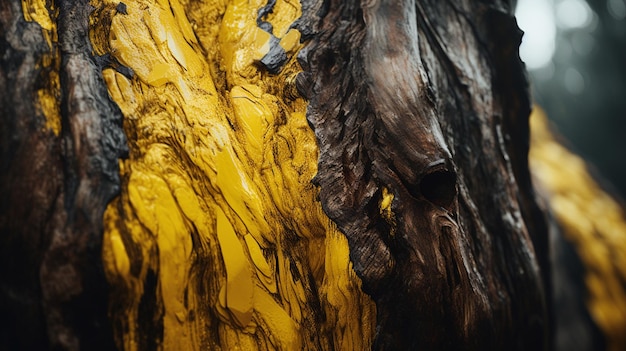 Tronco de árbol pintado de amarillo