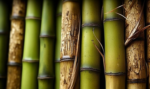 Foto un tronco de bambú verde con fondo oscuro