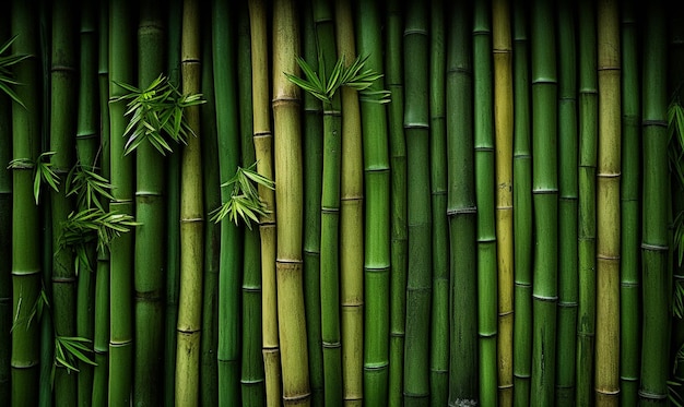 Un tronco de bambú verde con fondo oscuro