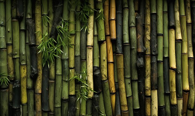 Un tronco de bambú verde con fondo oscuro