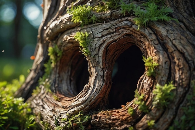 Foto el tronco hueco del árbol proporciona refugio a una pequeña criatura