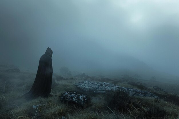 Un tronco en la niebla con un tronco en el medio