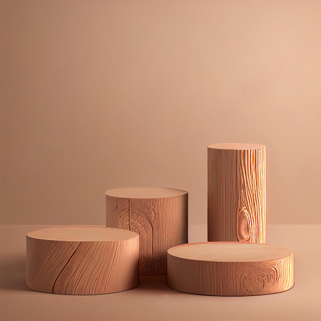troncos de madeira pódios ilustração 3d plataforma natural fundo minimalista produto bege