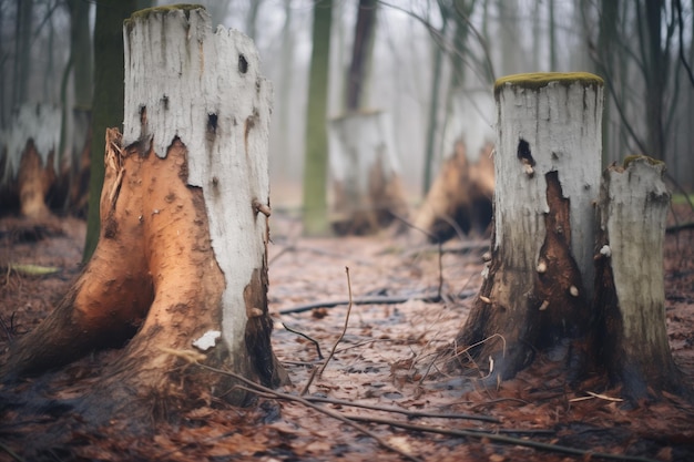 Foto los troncos huecos de los árboles en el bosque moribundo