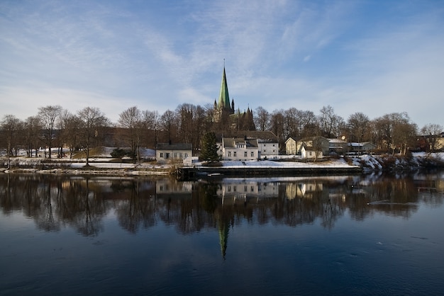 Trondheim Landschaft Winter Stadt Schnee