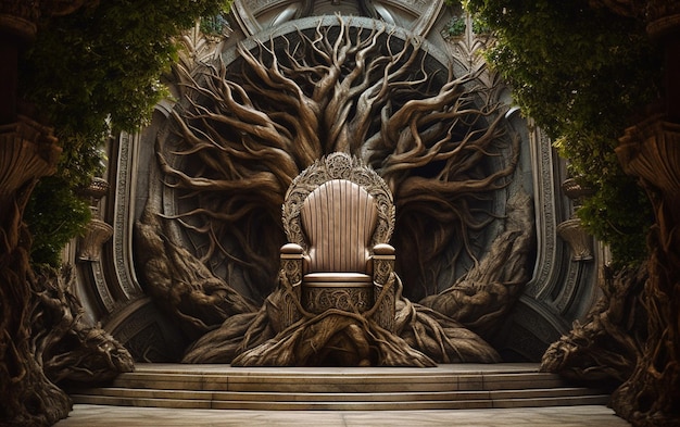 Un trono con un árbol que crece en él.