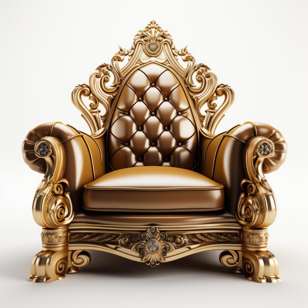 Foto un trono dorado real sobre un fondo blanco un lujoso asiento adecuado para un rey