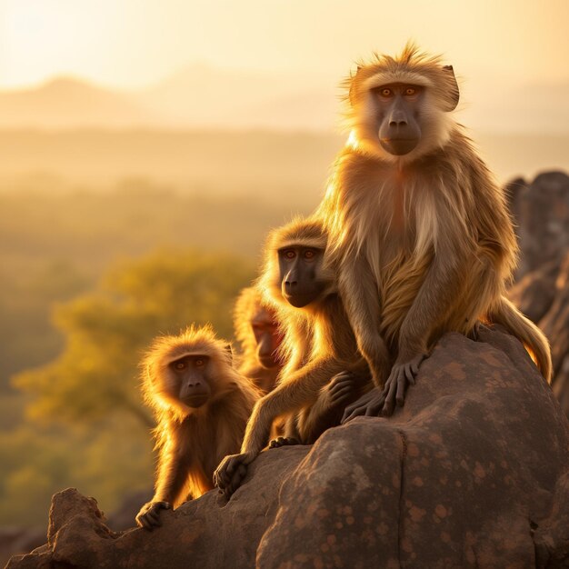 Foto una tropa de babuinos