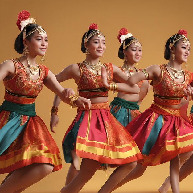 Foto tropas de danza tradicional que realizan la danza de la cinta