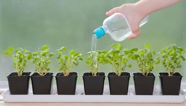 Tropfbewässerung von Samen mit einer Babyflasche Bewässerung der Hauspflanzen