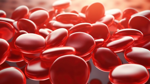 Tropfen roter Blutkörperchen auf weißem Hintergrund 3D-Illustration Generative Ai