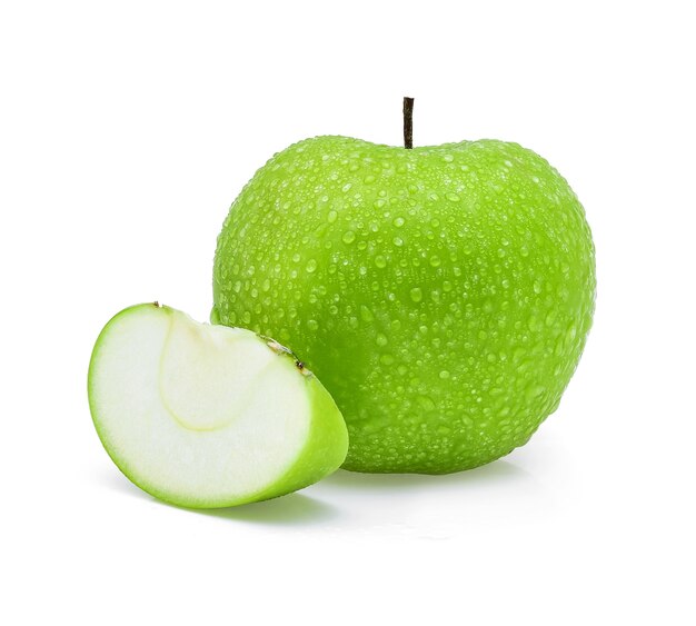 Tropfen Wasser grüner Apfel isoliert