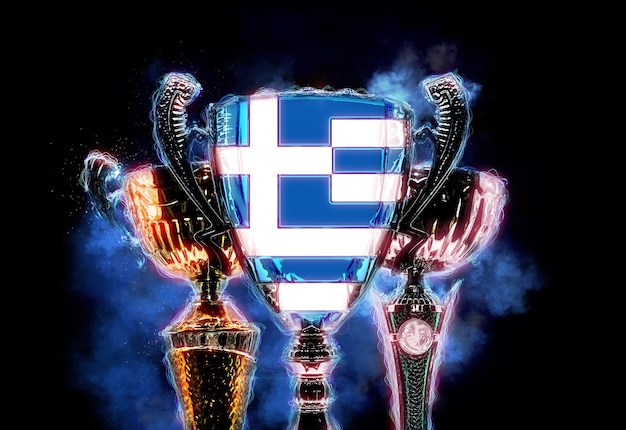 Trophy Cup strukturiert mit Flagge Griechenlands. Digitale 2D-Illustration.