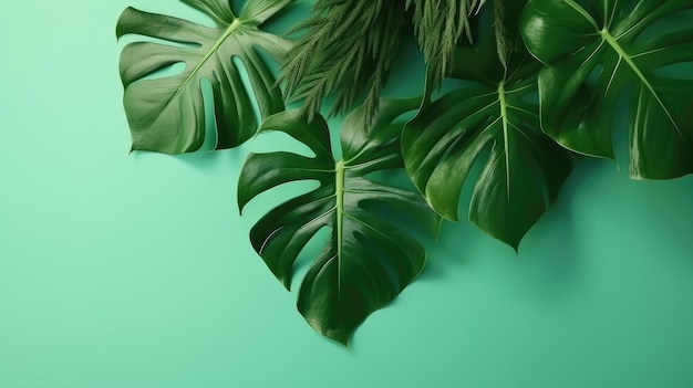 Tropical deixa Monstera em fundo verde gerado ai