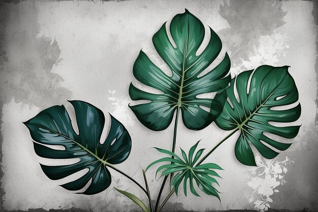 Tropical Elegance Abstract Blatt auf Grunge-Wandhintergrund